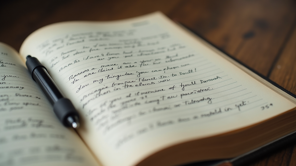 Close-up view of a journal with handwritten prayers and notes