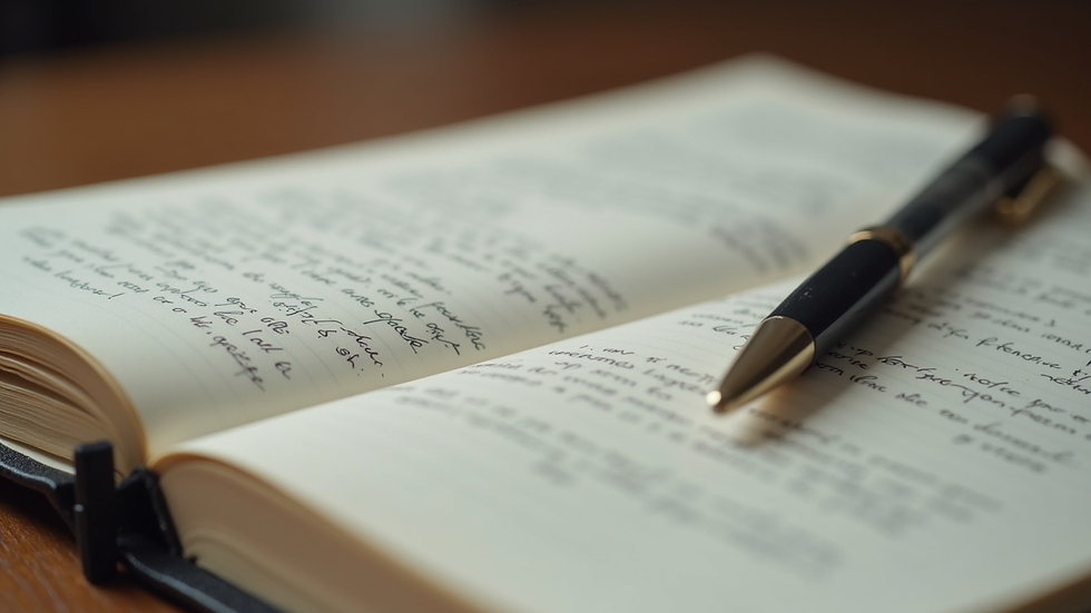 Close-up view of a journal with handwritten prayers and a pen
