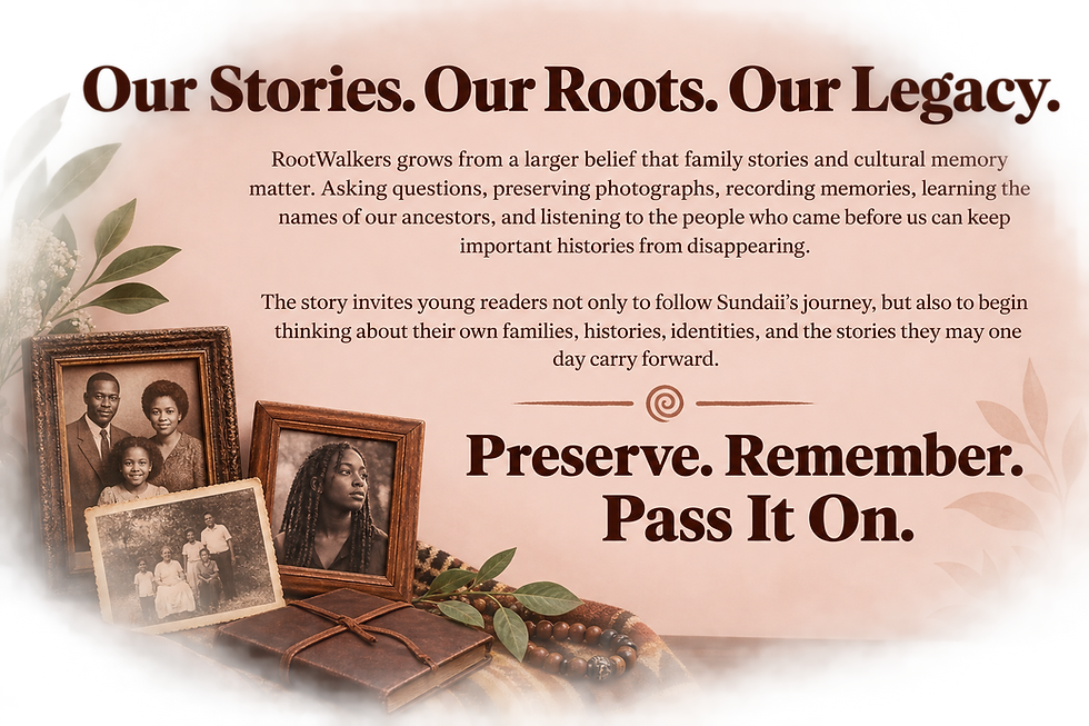 FamilyOriginsImage artwork for the Our Stories. Our Roots. Our Legacy. section, warm ancestral imagery with photos and books