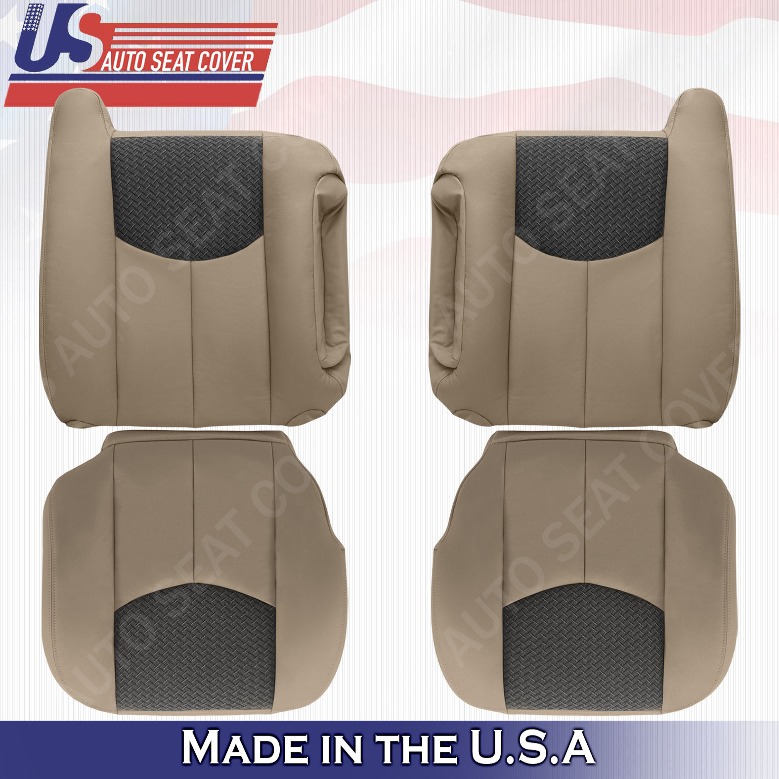 2003-2006 Chevy Avalanche Front Tops & Bottoms Leather/Cloth Cover Neutral Tan