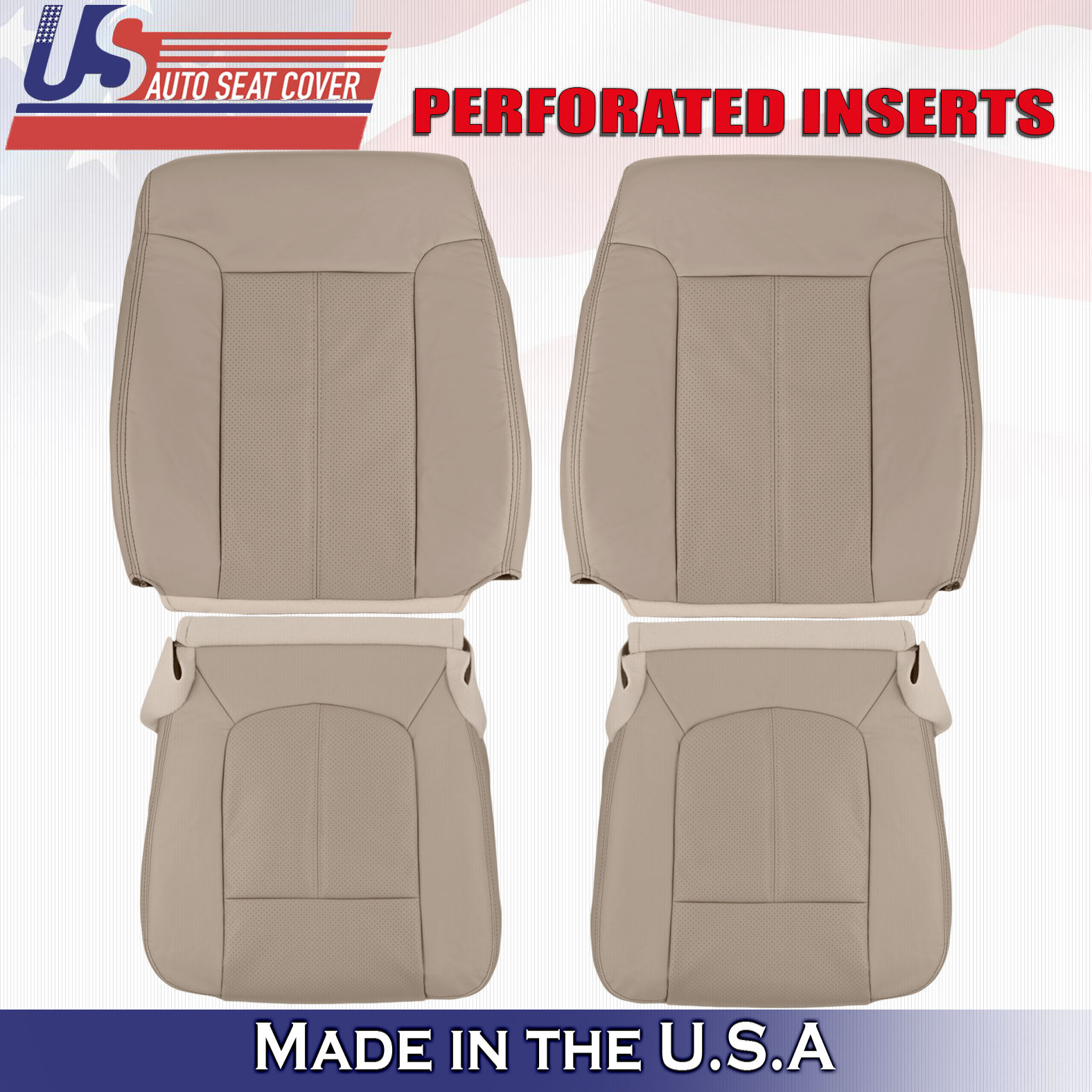 2011-2016 Ford F250 Lariat Driver/Passenger Top/Bottom Tan Leather Seat Covers