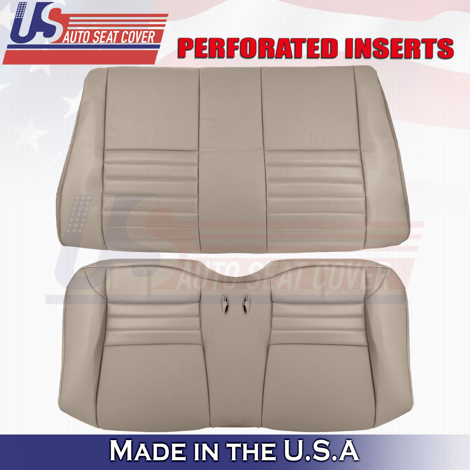 1999-2004 Ford Mustang Rear Bench Leather Seat Covers in Tan-Perforated