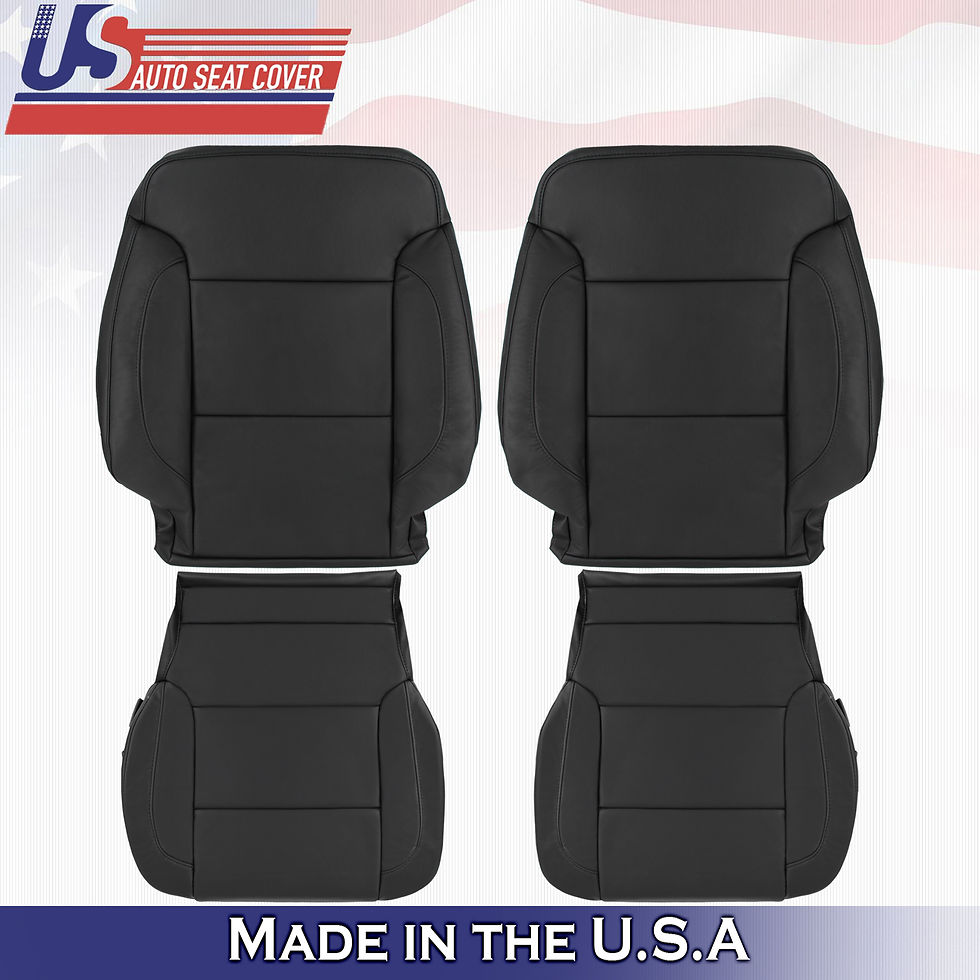 2015 to 2019 Chevy Silverado Driver & Passenger Tops Bottoms Leather Cover Black