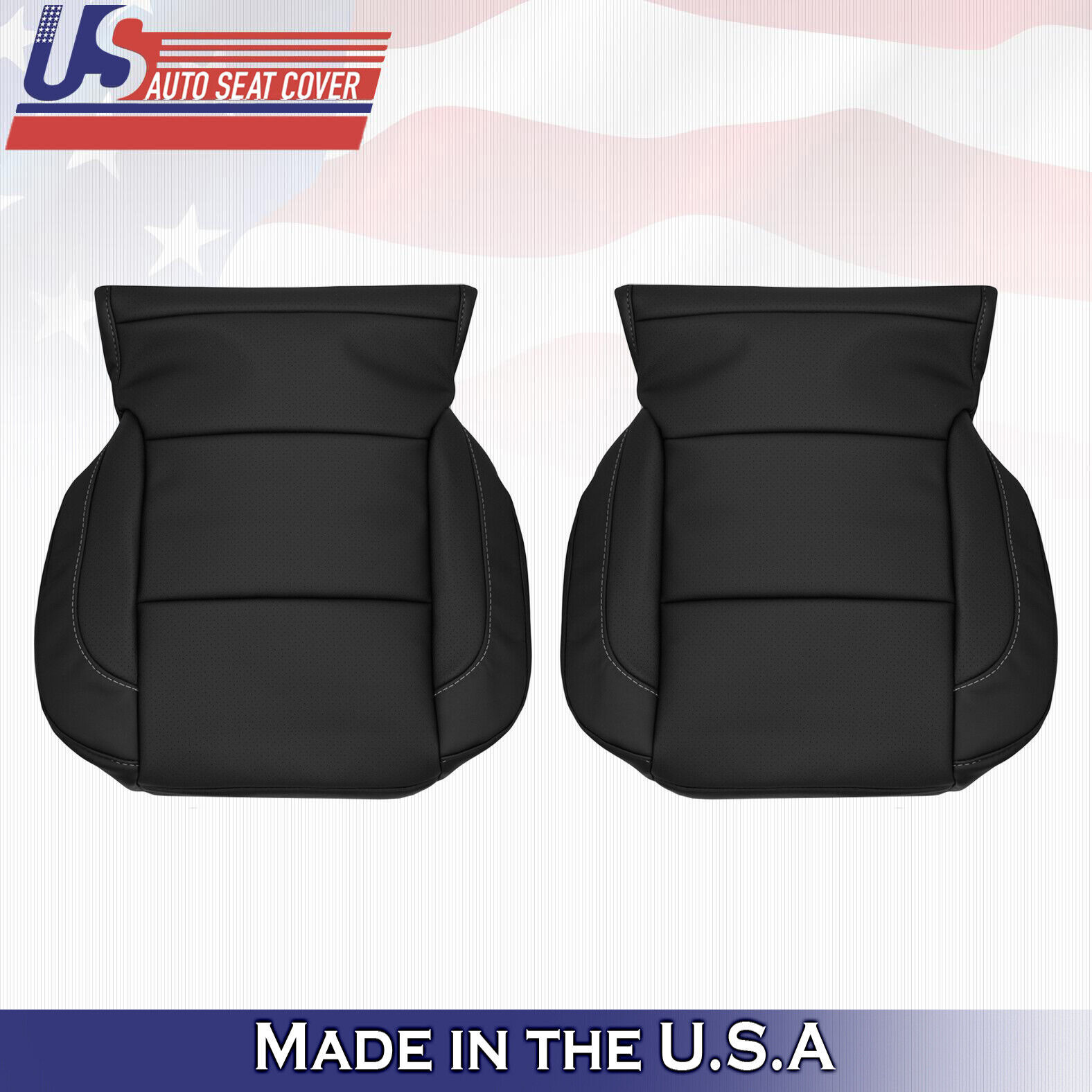 2014-2019 Chevy/GMC Driver &Passenger Bottom Leather Seat Cover Black Perforated