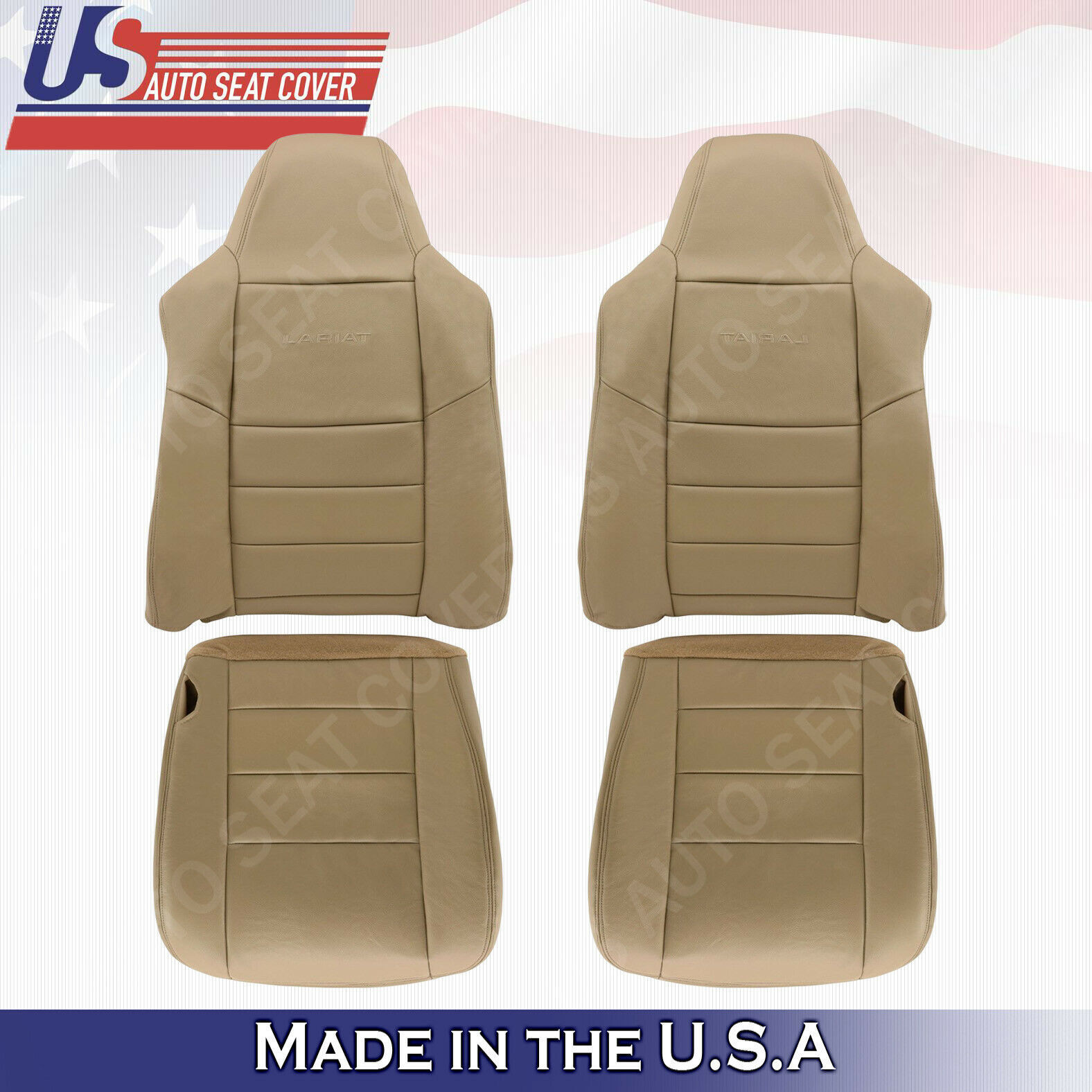 2002-07 Ford F250 F350 Lariat Front & Rear Bottoms & Tops Leather Seat Cover TAN