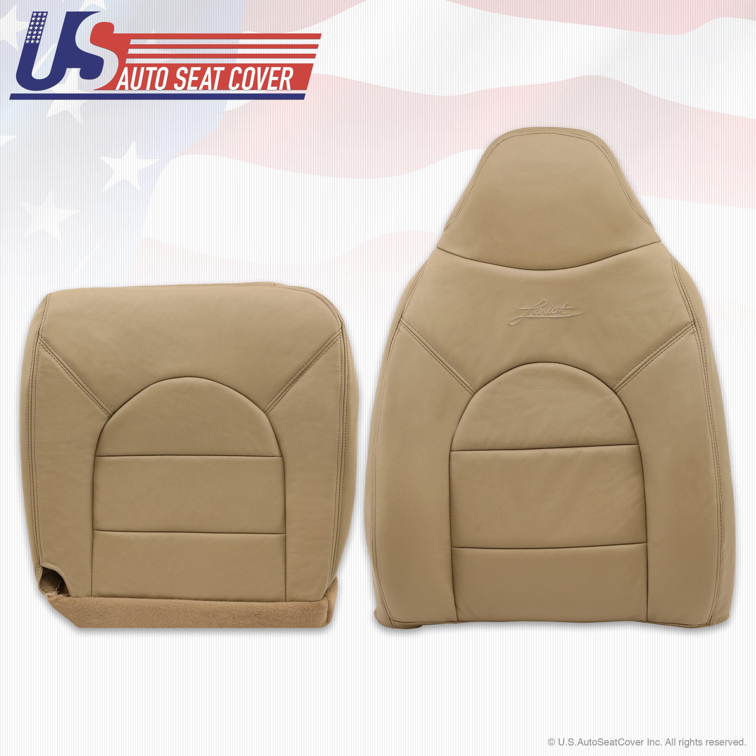 2000 Ford F250 350 Lariat Front Driver Side Top & Bottom Leather seat Covers Tan