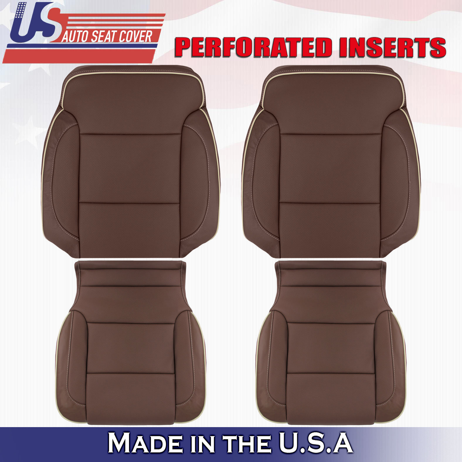 2014 - 2019 Chevy Silverado HIGH COUNTRY Driver & Passenger Leather Covers Brown