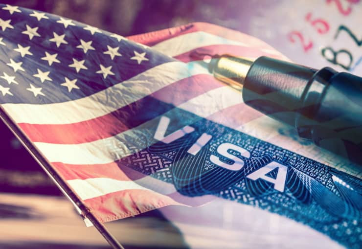 usa flag with visa and pen on the background
