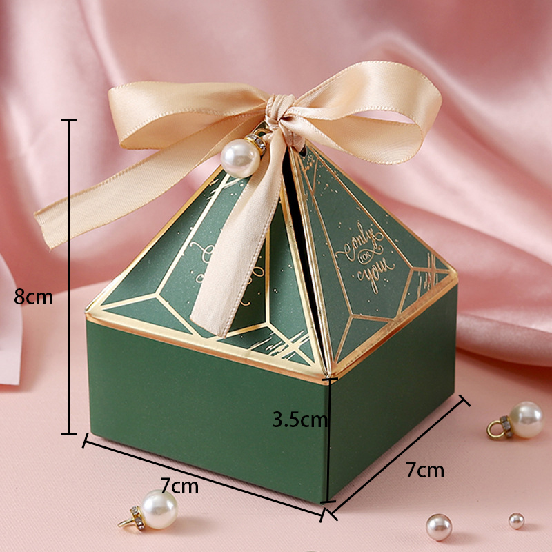 Thumbnail: Triangle Pyramid Paper Box Wedding Peal Ribbon Candy Chocolate Favor Gift