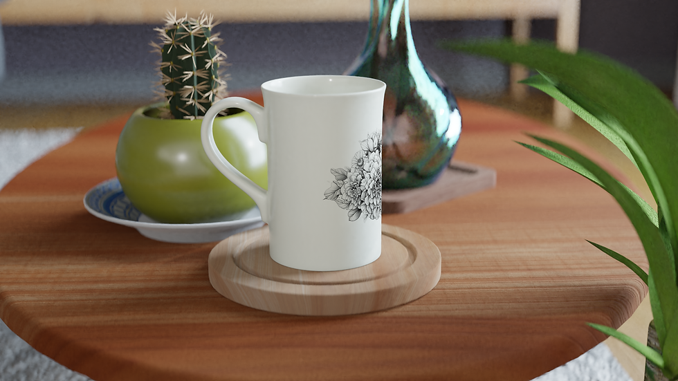 Miniatura: Cráneo con flores sobre taza esbelta de porcelana blanca de 10 oz