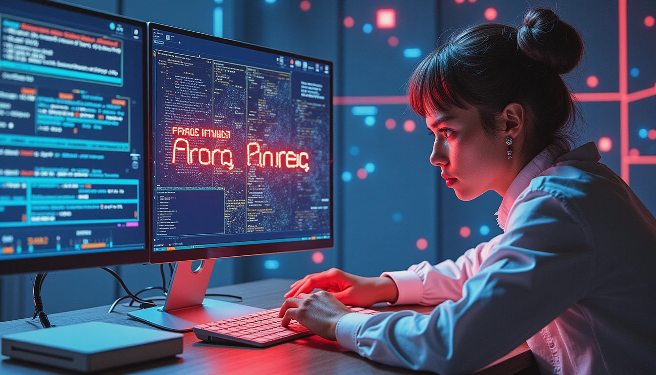 A futuristic insurance fraud detection workspace with neon-lit AI data panels, highlighting fraudulent claims with glowing red alerts.