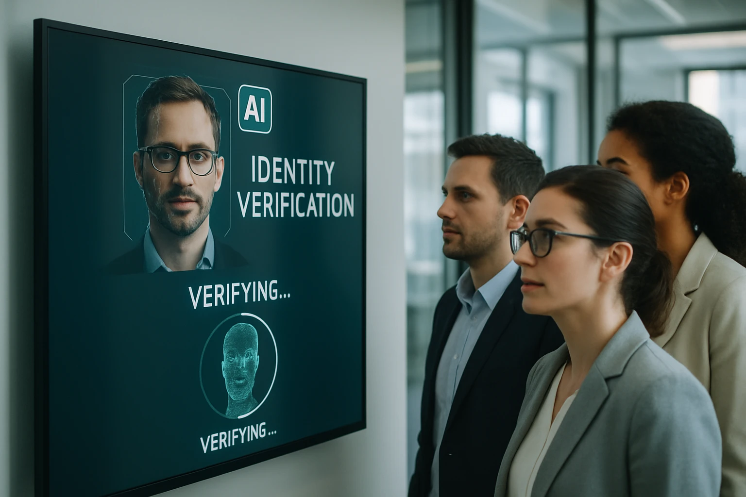 Digital interface screen showcasing AI tools, emphasizing methods on how platforms verify user identities, using sleek, modern design.