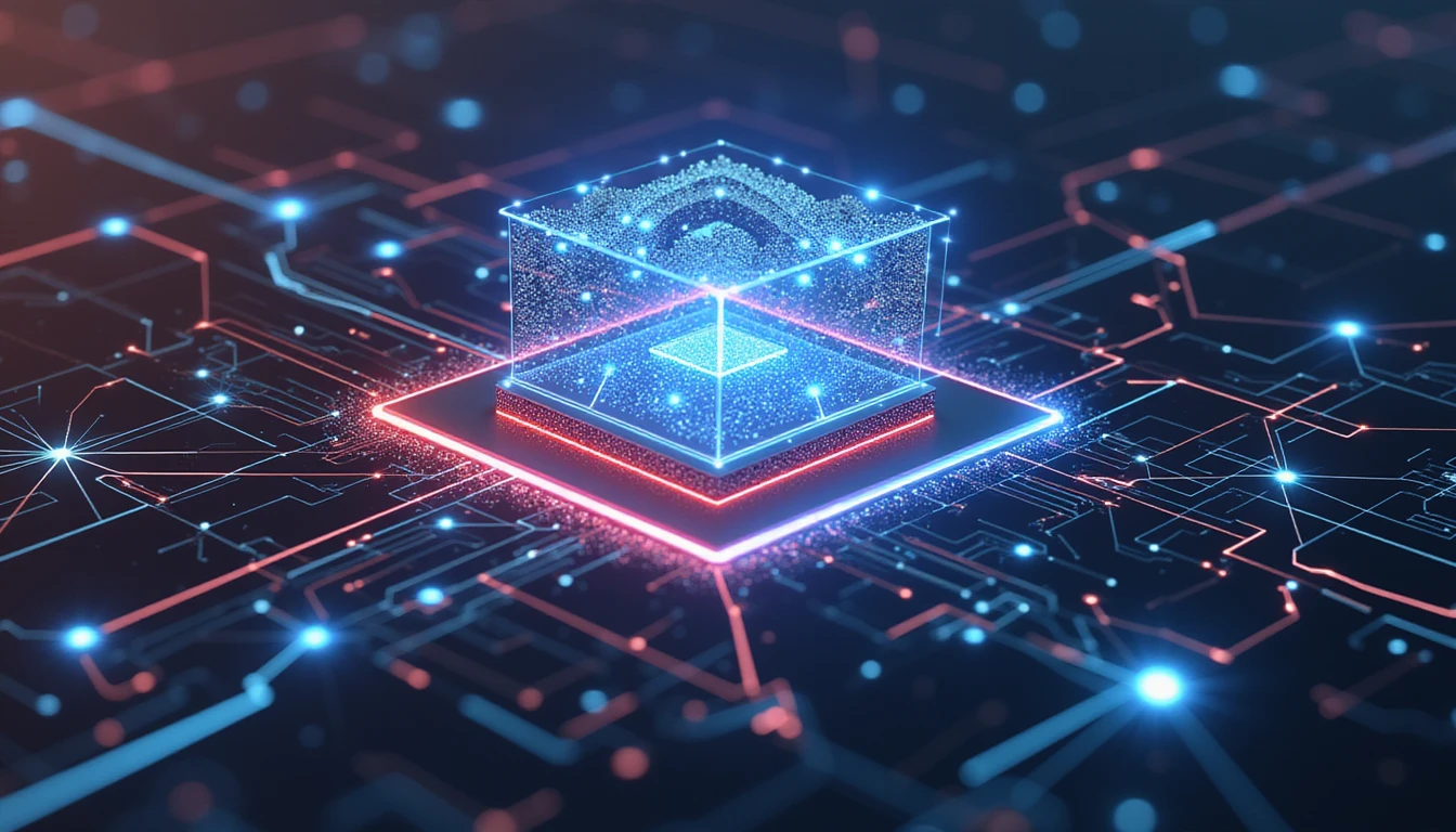 Futuristic visualization of automated insurance workflows, featuring a neon-lit digital shield symbolizing VAARHAFT Fraud Scanner for secure verification.
