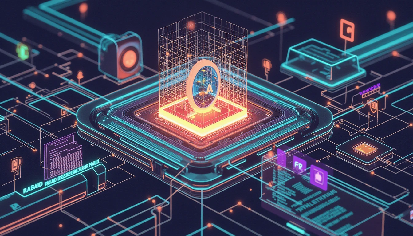 AI fraud detection system analyzing digital insurance data with glowing nodes, flagged docs, and security shields in neon hues