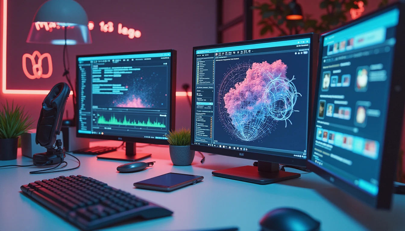 Modern AI-powered insurance claims center with holographic fraud detection, metadata analysis, and secure data visuals