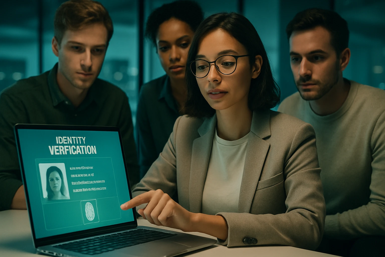 KI-gestützter Nutzerverifizierungsprozess für Online-Marktplätze, zeigt eine Mischung aus digitalen Identitätsprüfungen und Betrugserkennungswerkzeugen.