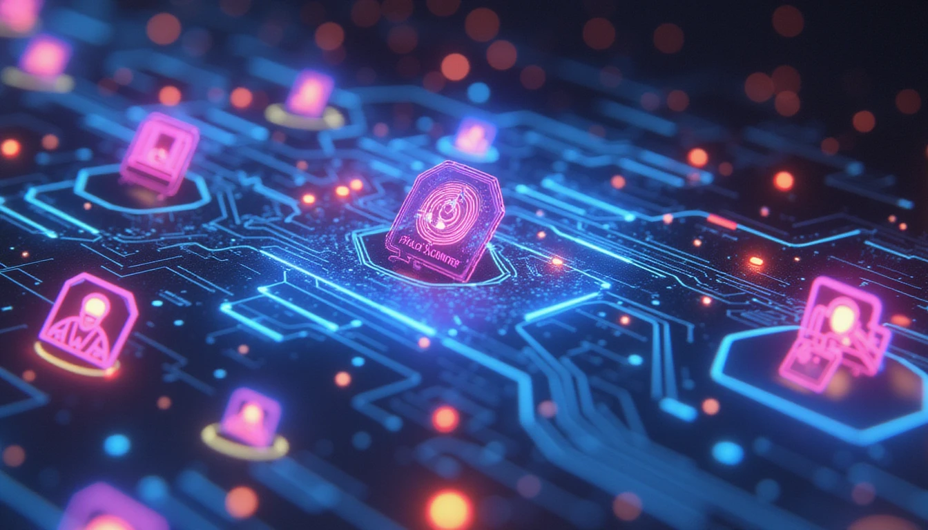 Close-up of secure dating app UI with glowing verification badges and neon AI circuits symbolizing fraud detection and digital trust