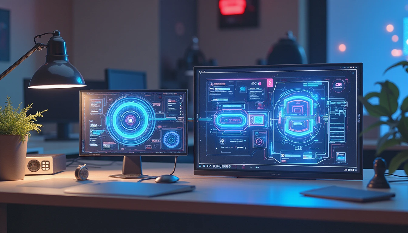 Futuristic office with AI dashboard scanning digital receipts, highlighting real-time fraud detection and tax compliance flow