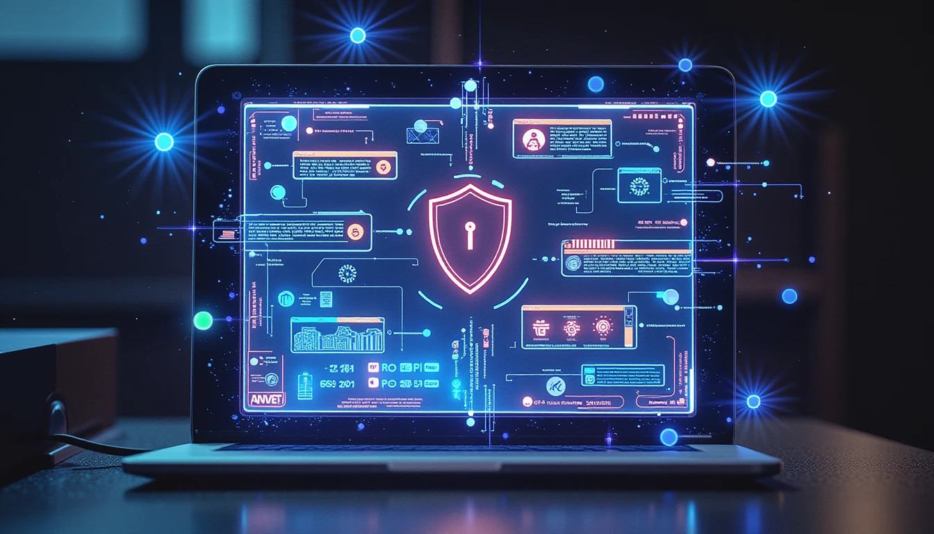 Futuristic neon interface depicting secure digital document verification in insurance, featuring AI-driven fraud detection and authentication layers.