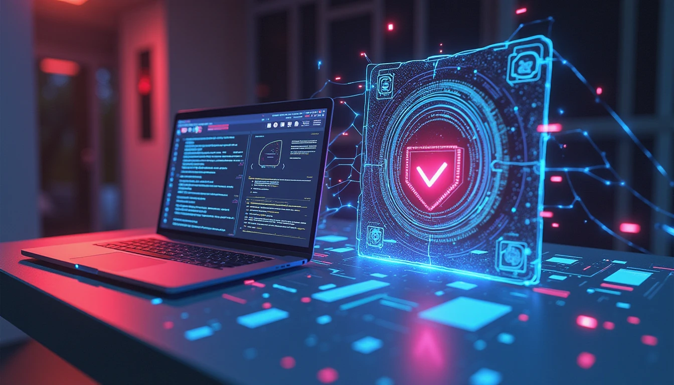 Futuristic AI-powered fraud detection interface analyzing insurance documents, with glowing neural pathways, security shields, and data points.