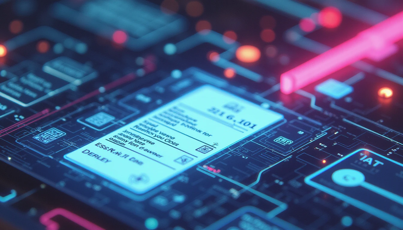 Futuristic AI interface auditing digital receipts with neon data flows, fraud detection, and GDPR-compliant financial analytics