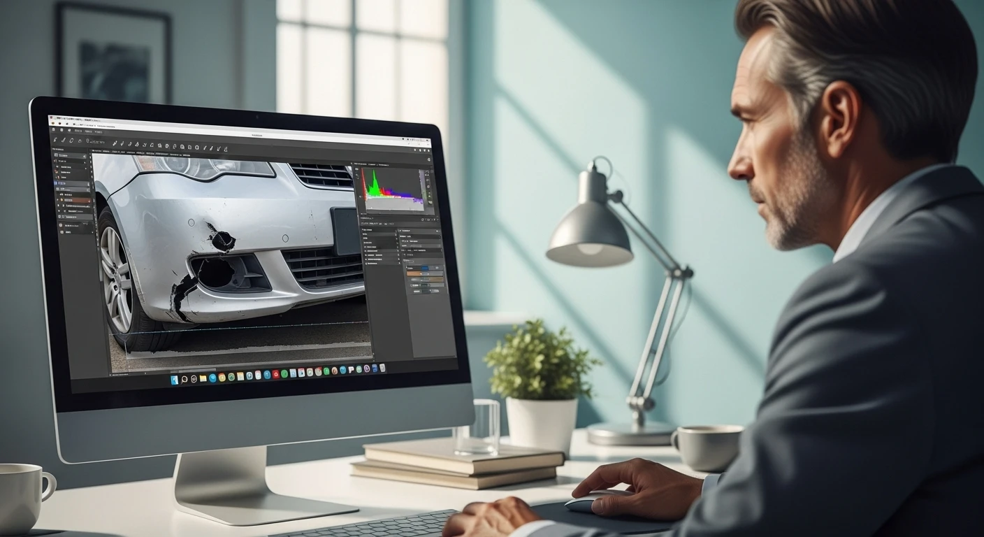 Anleitung zur Erkennung von gefälschten Schadensbildern und Bewertung der Bildauthentizität.