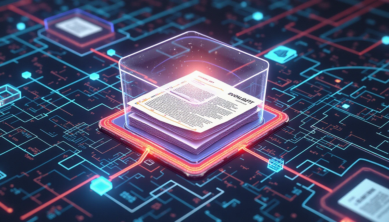 Futuristic AI neural network scanning digital documents and metadata, symbolizing VAARHAFT's Fraud Scanner in expense systems