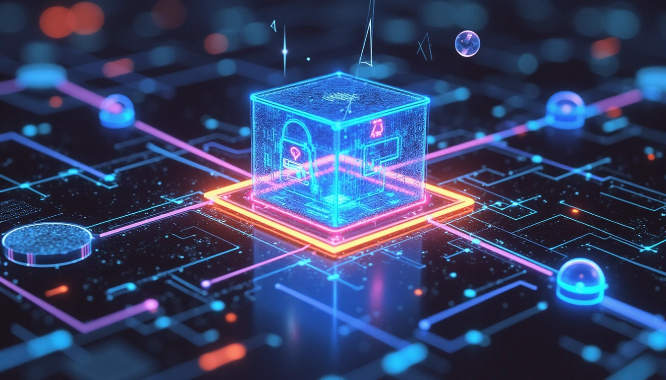 AI-powered fraud detection in insurance, featuring a glowing digital shield, data streams, a magnifying glass, and a cybernetic network.