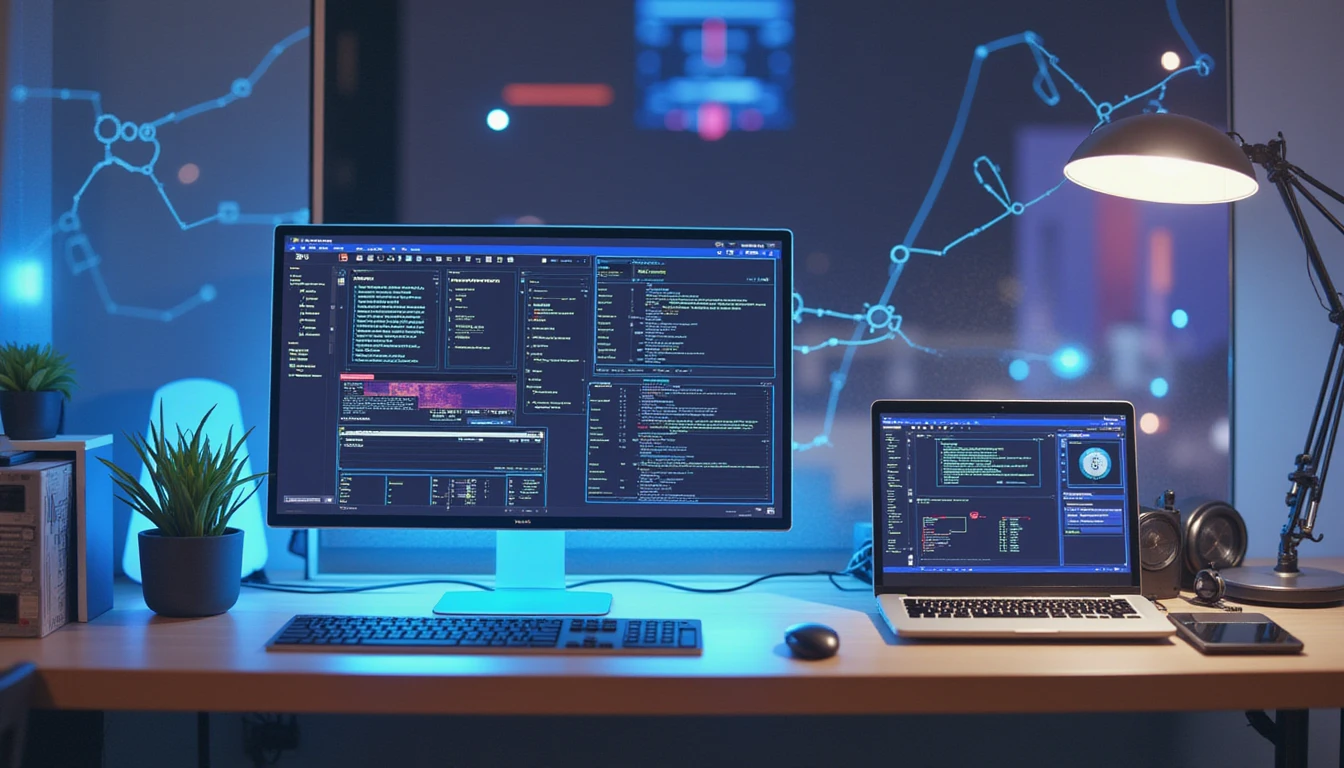 Futuristic AI dashboard in modern office scanning receipts for fraud with neon-lit data flows and real-time tampering detection.