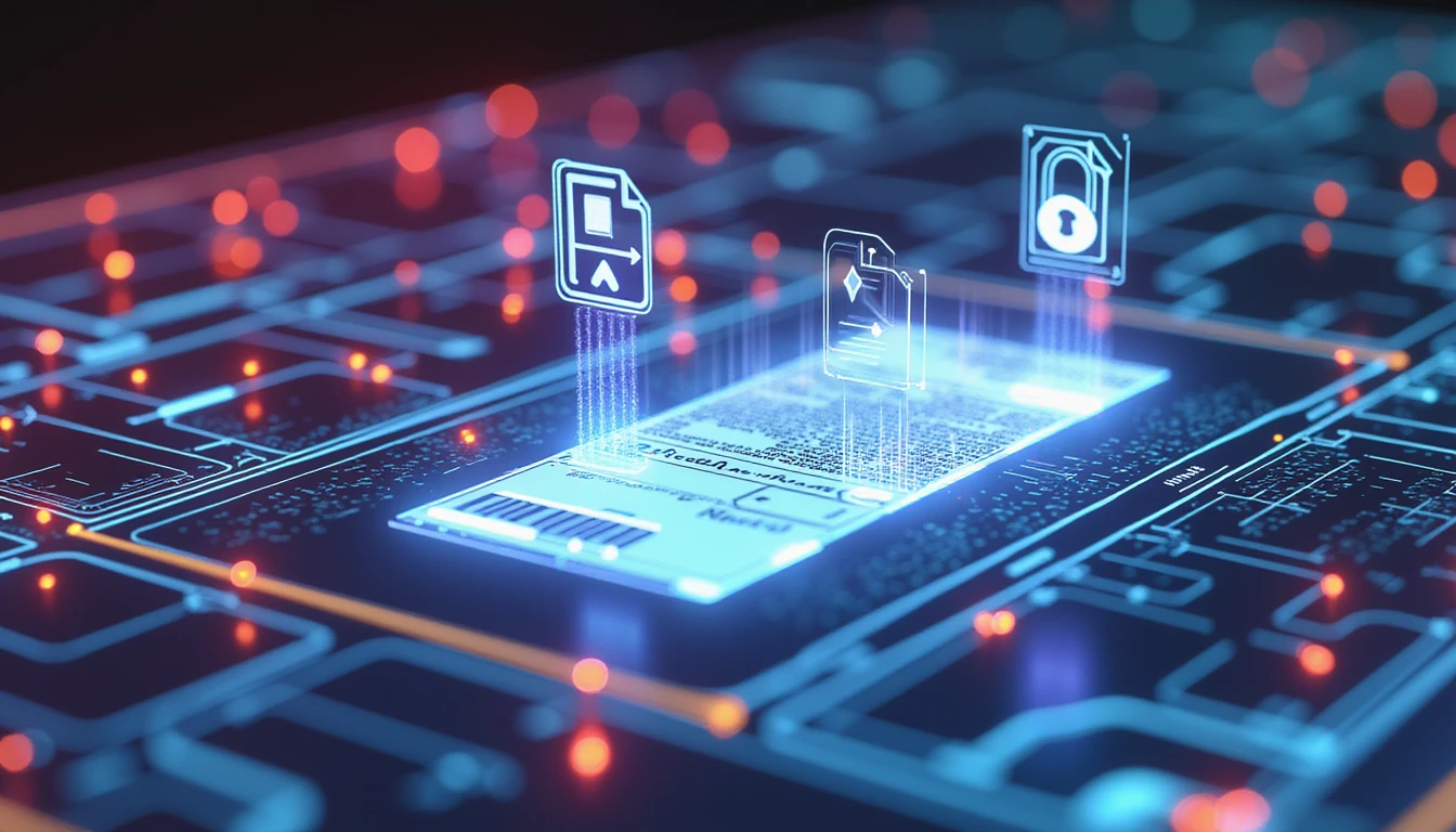 Futuristic AI interface analyzing digital receipts with neon data streams, symbolizing fraud detection and secure expense management