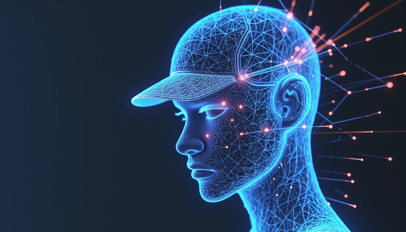 Futuristic neon-glow interface analyzing AI-generated insurance data, with a wireframe shield symbolizing security, trust, and fraud prevention.