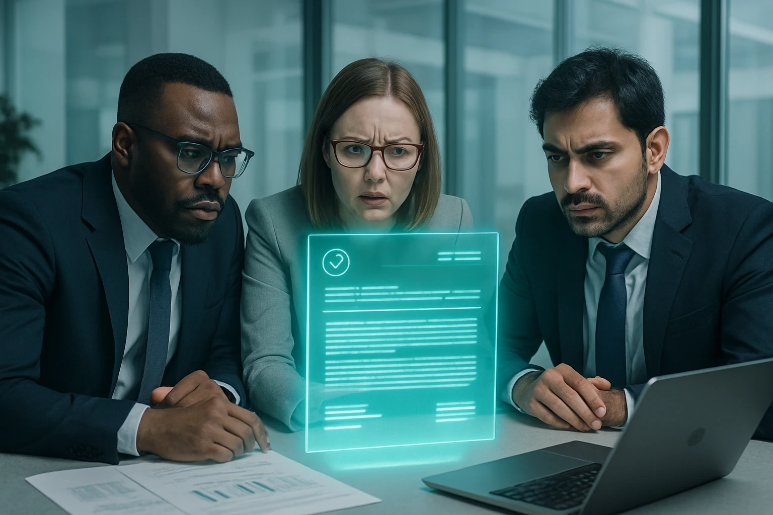 Modernes Büro mit KI-gestützter Software auf dem Bildschirm zur effektiven Verwaltung von Risiken Spesenbetrug im Unternehmen.