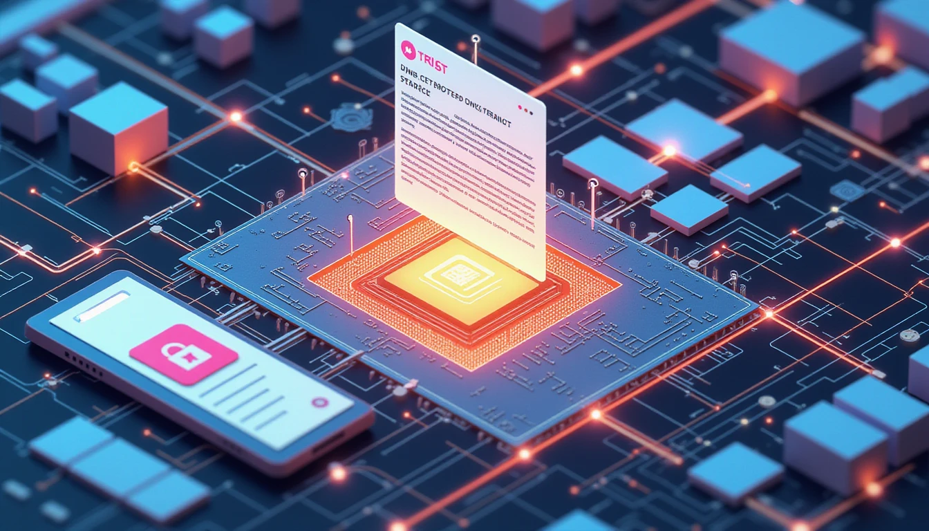 KI-Kern analysiert digitale Versicherungsdokumente mit Datenströmen, Symbolen und Overlays, steht für Betrugserkennung und Sicherheit