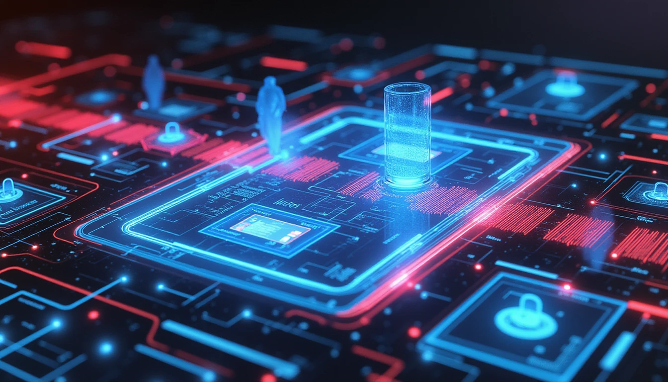 Futuristic AI-powered fraud detection interface with holographic verification, cybersecurity shields, and GDPR-compliant data analysis.