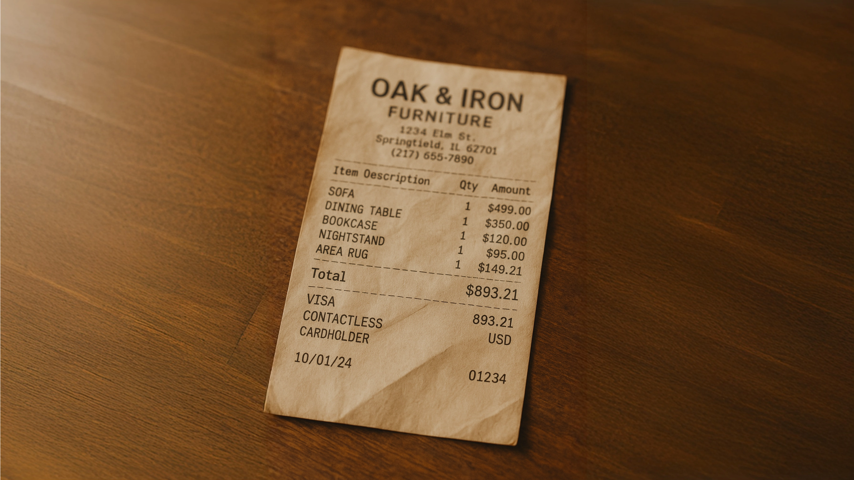 KI-generierte Rechnung einer Möbelrechnung