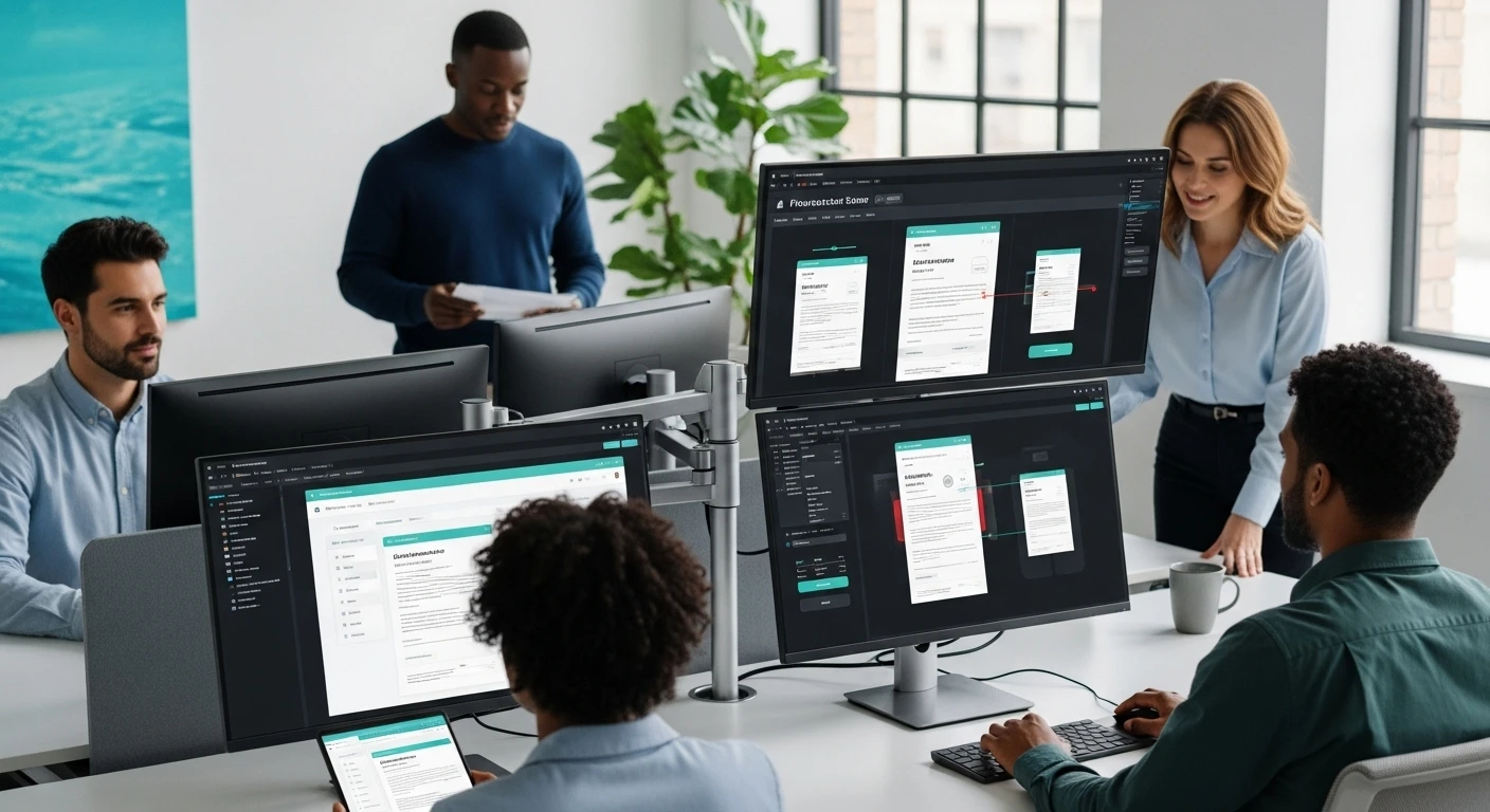 Sophisticated AI analyzing e-commerce documents to streamline verification processes and enhance fraud prevention capabilities.