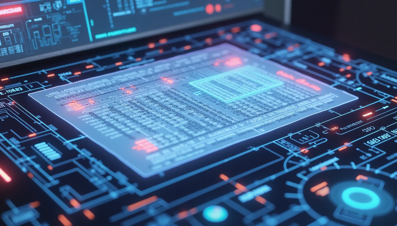 Close-up of a digitally tampered document under AI forensic analysis with neon highlights and cybersecurity visual elements