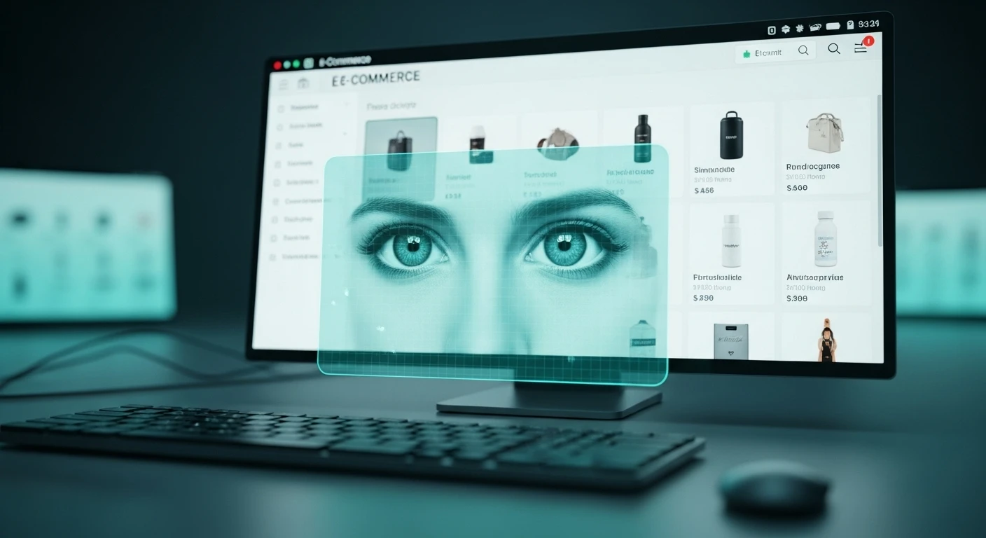 Durch KI-gesteuerte Szene eines E-Commerce-Plattform-Interfaces mit hervorgehobenen Tools zur Vermeidung von Fake-Angeboten im E-Commerce.