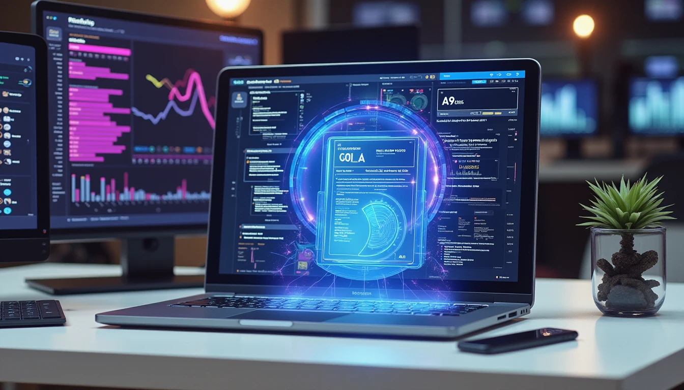 AI-powered dashboard with real-time fraud alerts and holographic detection overlay in a secure, high-tech financial workspace