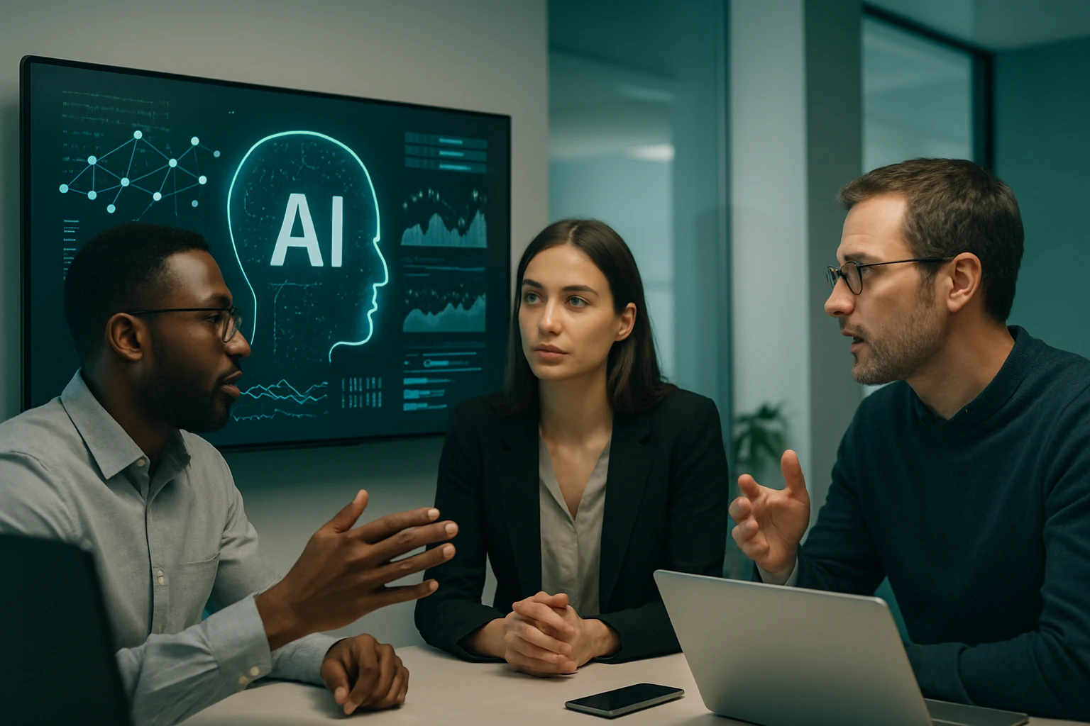 Visual representation of AI integration in digital platforms, featuring a modern and trustworthy AI concept with subtle colors.