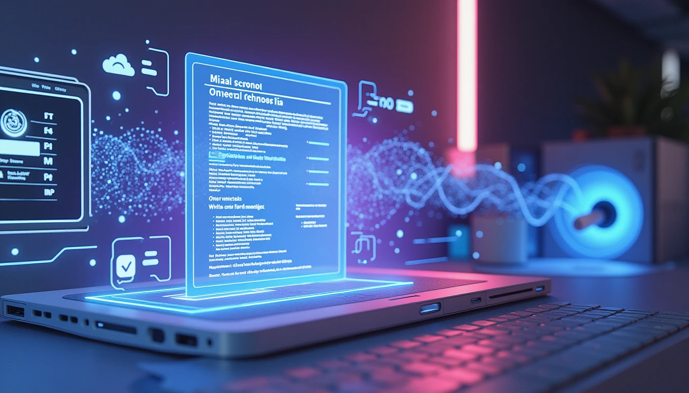 AI interface scans holographic insurance policy with metadata highlights; neural data stream flows to secure fraud detection vault.