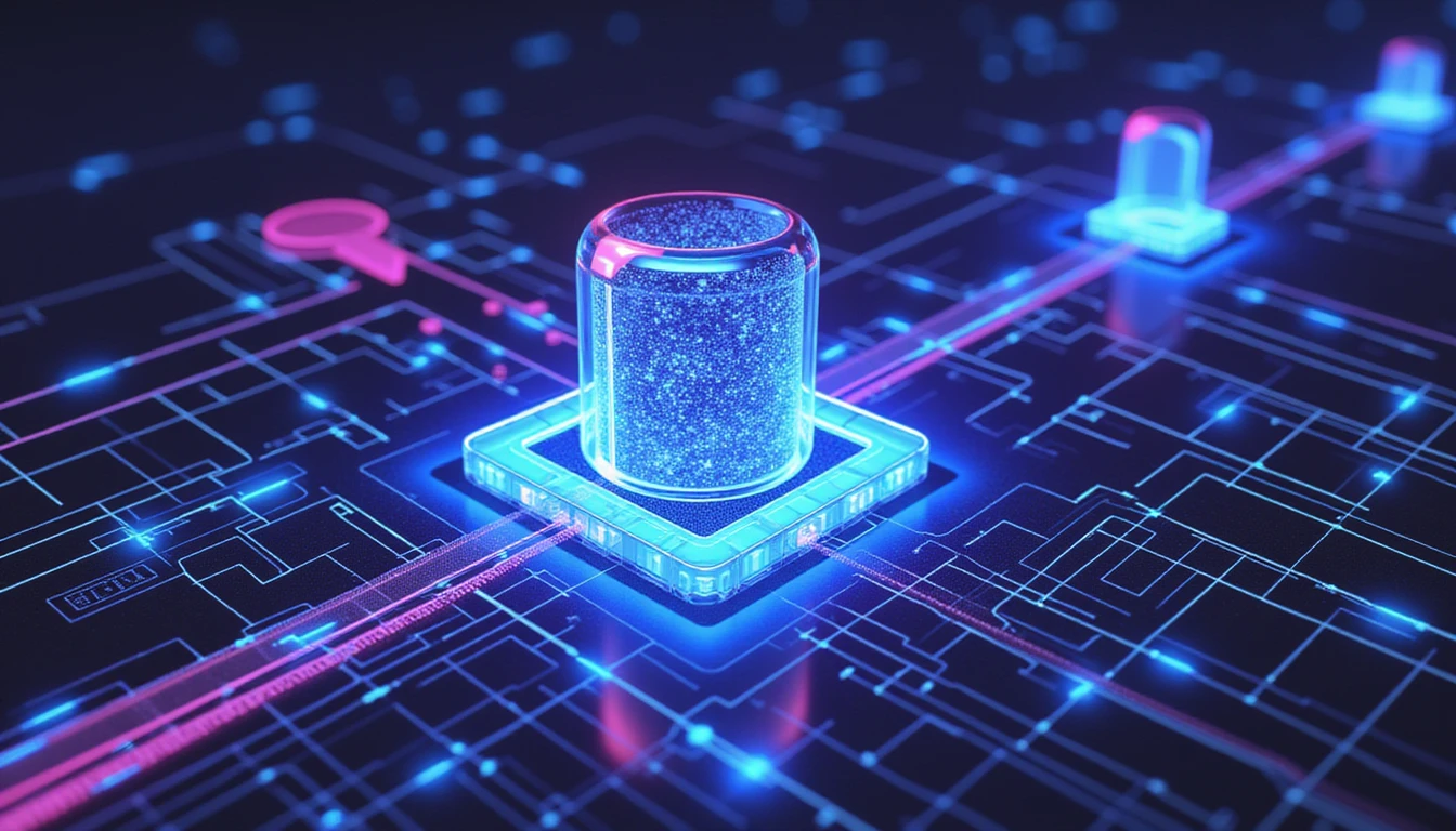 Futuristic digital interface with glowing neon lines, security shields, and data points, visualizing AI-driven fraud detection in insurance.