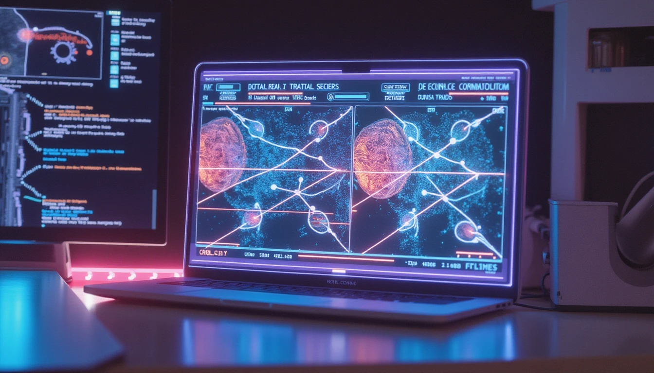 Futuristic AI-powered fraud detection interface analyzing an insurance claim, highlighting anomalies with neon-glowing data streams.