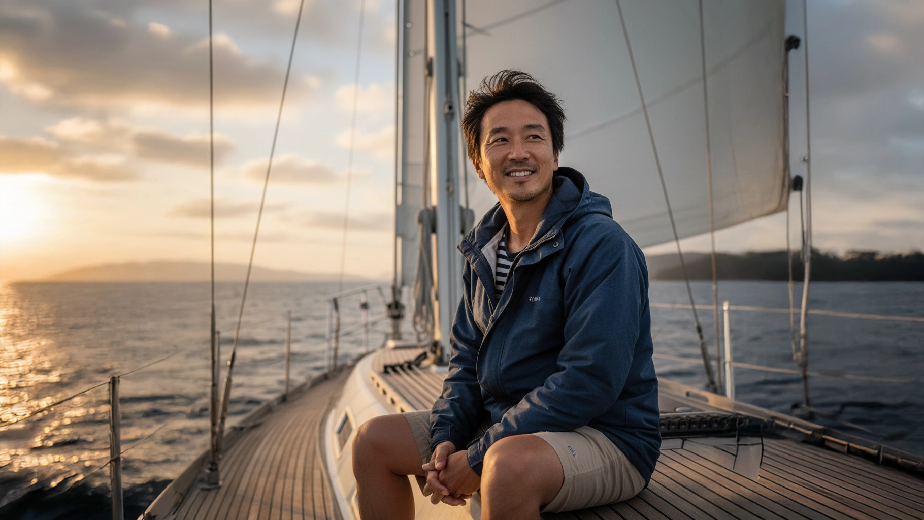 Deepfake eines Mannes auf einem Segelboot, ähnlich wie in Dating-Profilen gesehen.