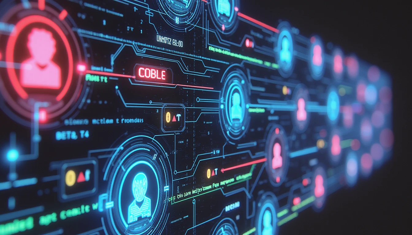 Futuristic online dating interface with neon-verified profiles and AI-flagged fakes, highlighting trust and digital security