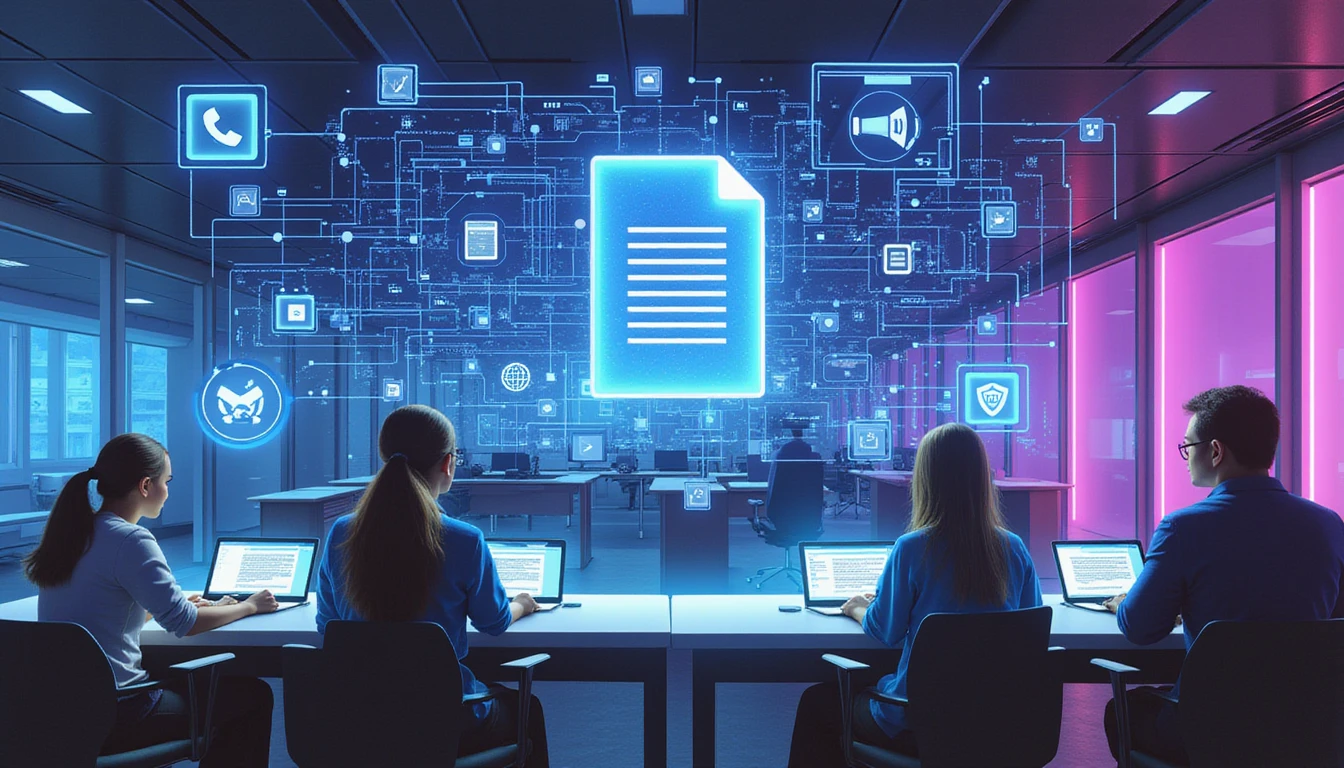 Futuristic insurance fraud center with neon-lit holograms analyzing images, metadata, and AI-driven fraud detection tools.