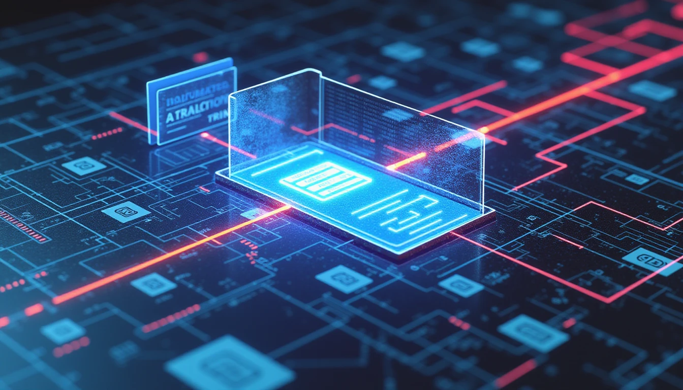 Futuristic forensic analysis of digital insurance documents with neon-lit data streams, AI-driven scanning, and security grids.