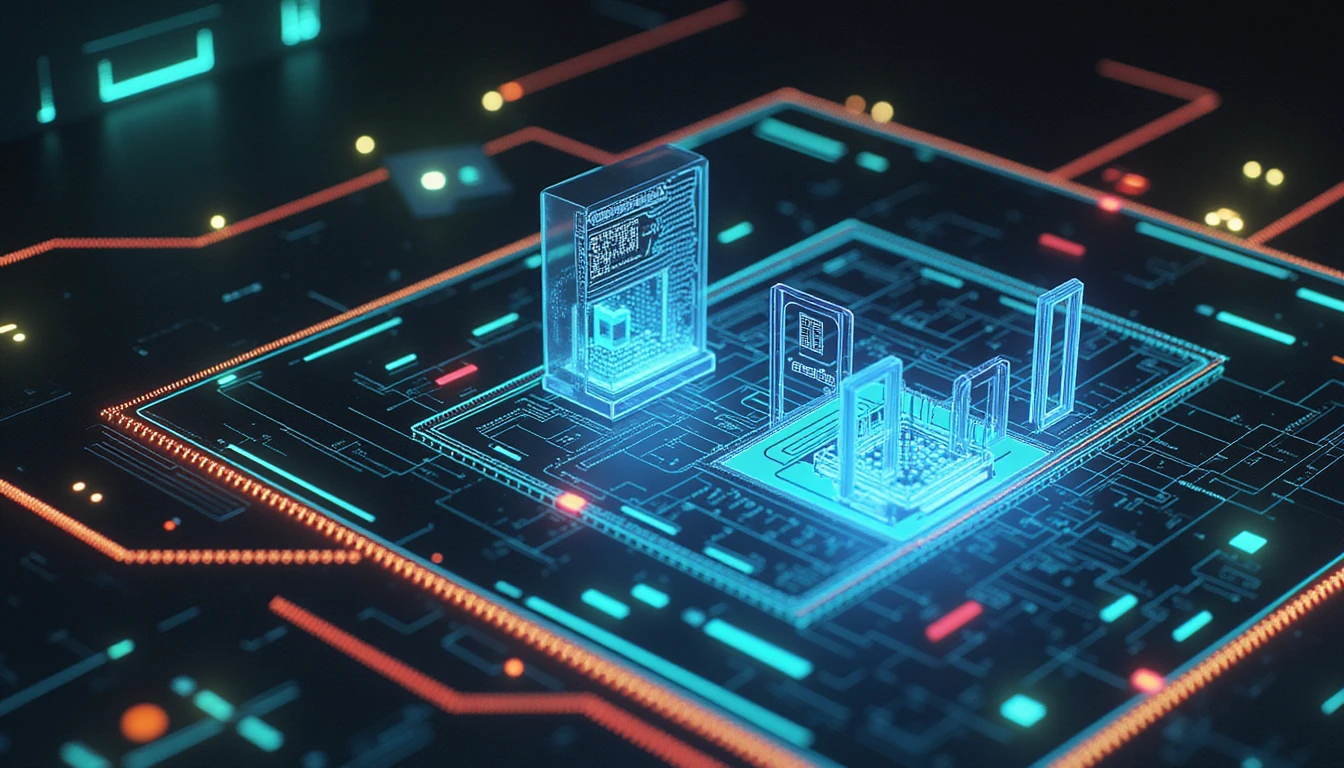 Futuristic AI-driven fraud detection interface analyzing insurance claims with neon circuitry, network connections, and cybersecurity elements.