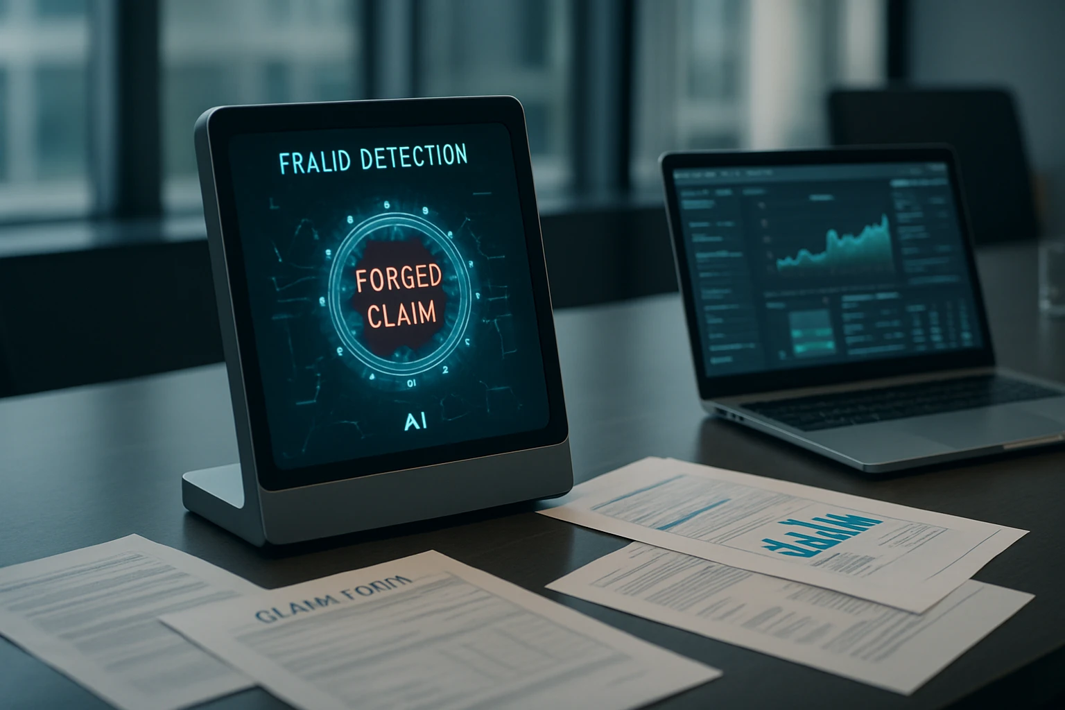 AI-Tools heben Finanzdaten zur Erkennung von gefälschten Spesenabrechnungen hervor und reflektieren eine moderne, vertrauenswürdige Markenästhetik.