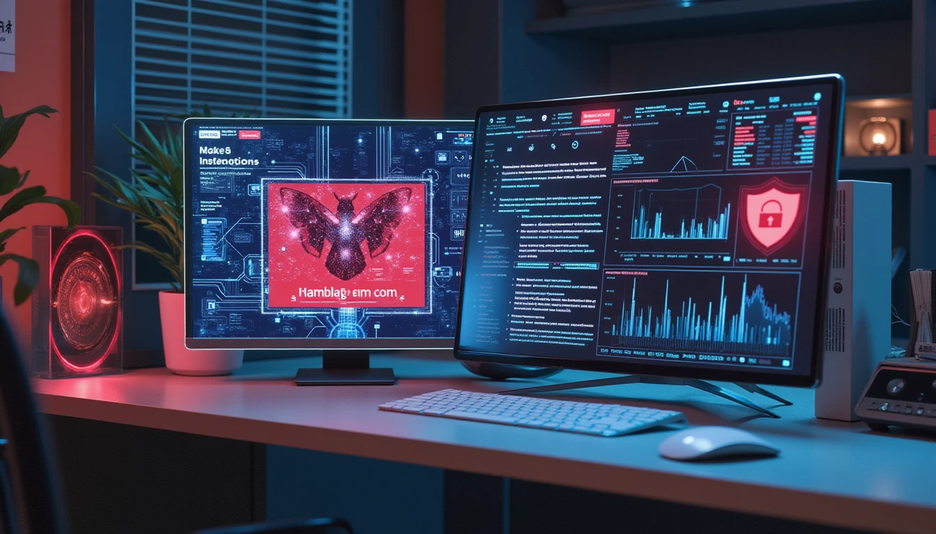 Futuristic insurance office with AI overlays analyzing fraud claim, holographic red flags, and secure data symbols